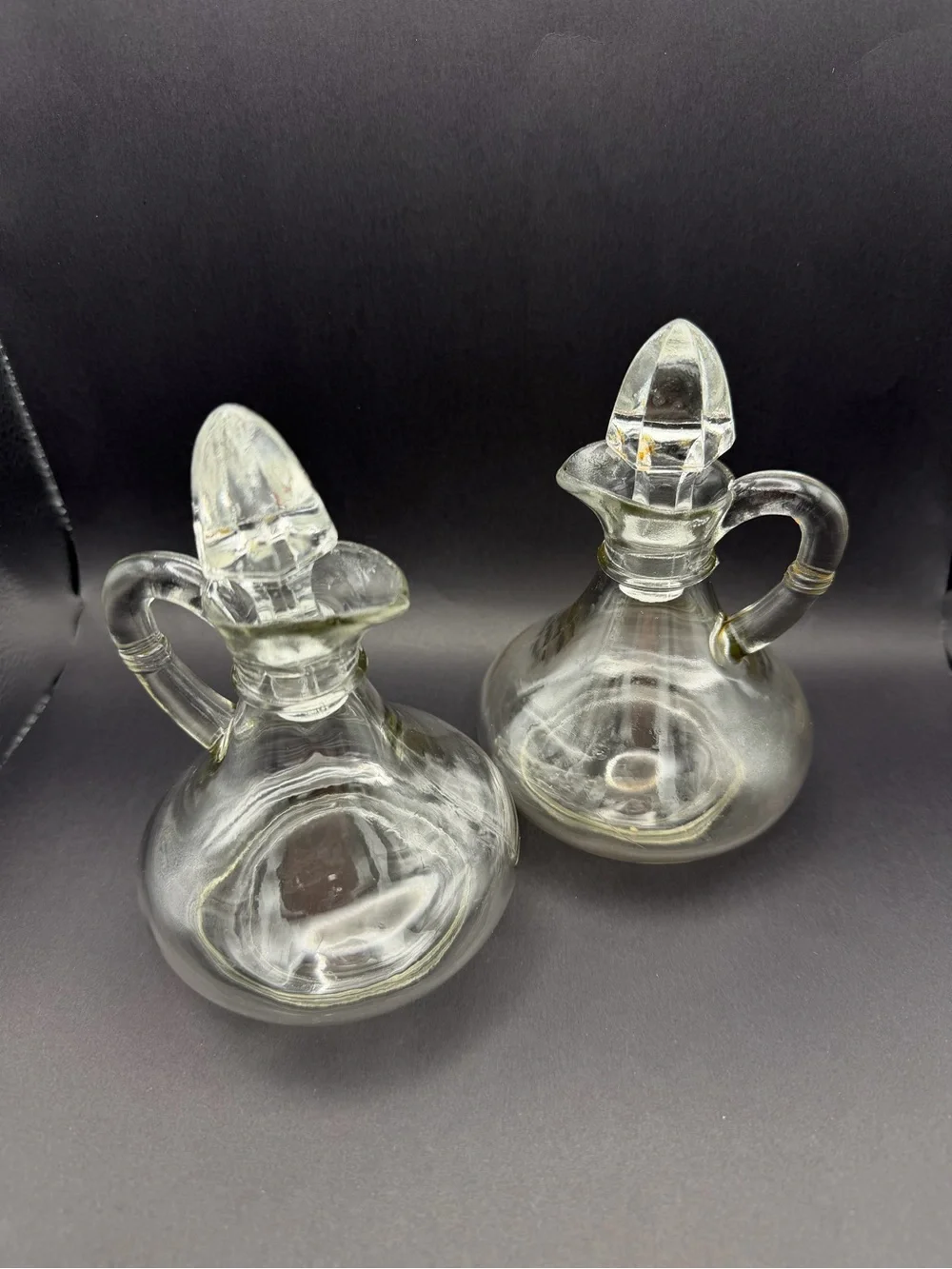 Vintage Anchor Hocking • Clear Glass • Oil & Vinegar Cruet Set of 2